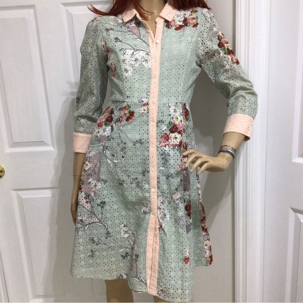 ATHROPOLOGIE VARUN BAHL BLOOMED EYELET DRESS SIZE 6 EUC - Picture 2 of 13